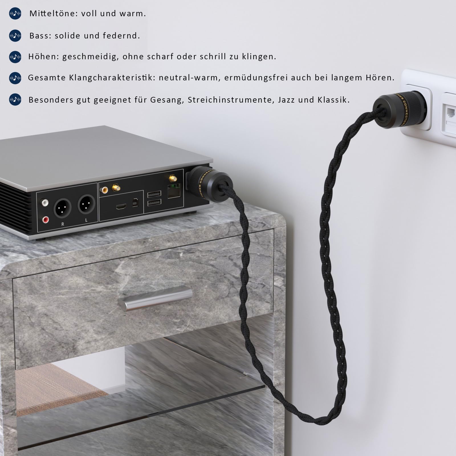 Monosaudio D541 High-End HiFi Netzkabel, 2 m, EU Schuko, IEC C15
