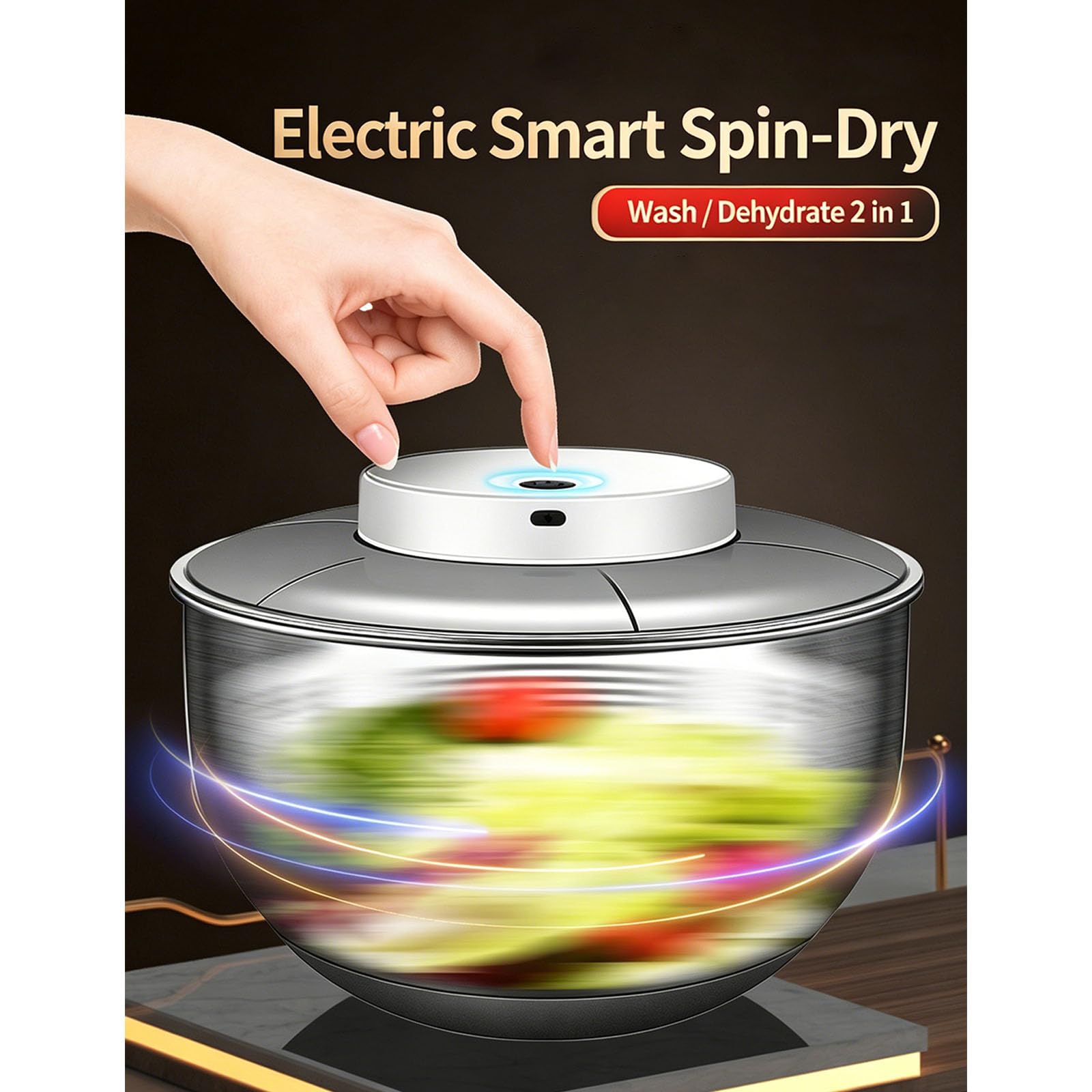 PANGBOER Centrifuga per essiccare Verdure con Ciotola Trasparente, azionamento a Pulsante, Rimovibile, Strumento Preparazione per casa per Verdure, lattuga, asciugatrice, Ciotola