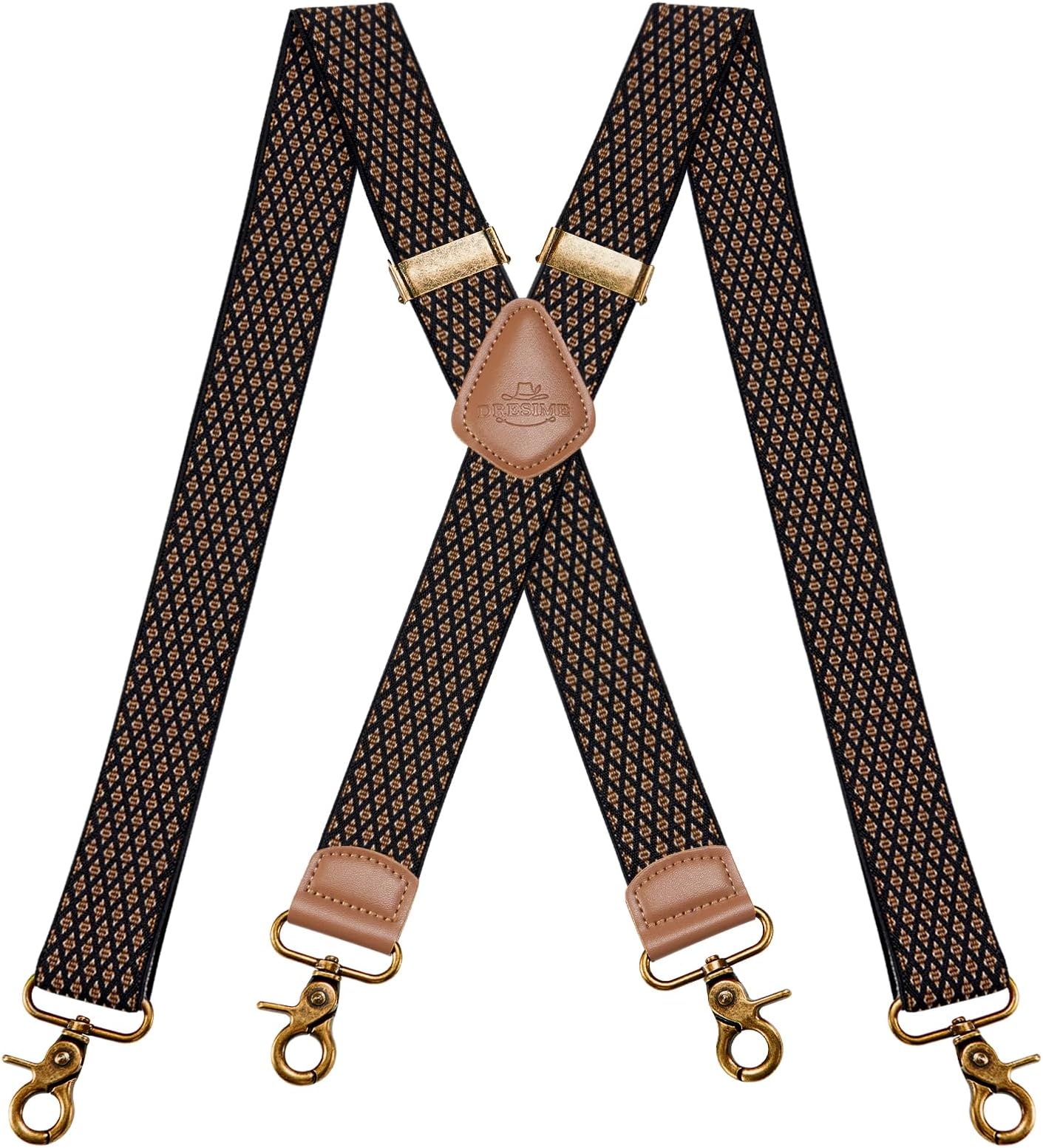 Dresime Mens Braces for Trousers with Strong 4 Hook-Clips, Vintage Suspenders Braces for Men & Women Heavy Duty Elastic Adjustable X Shape