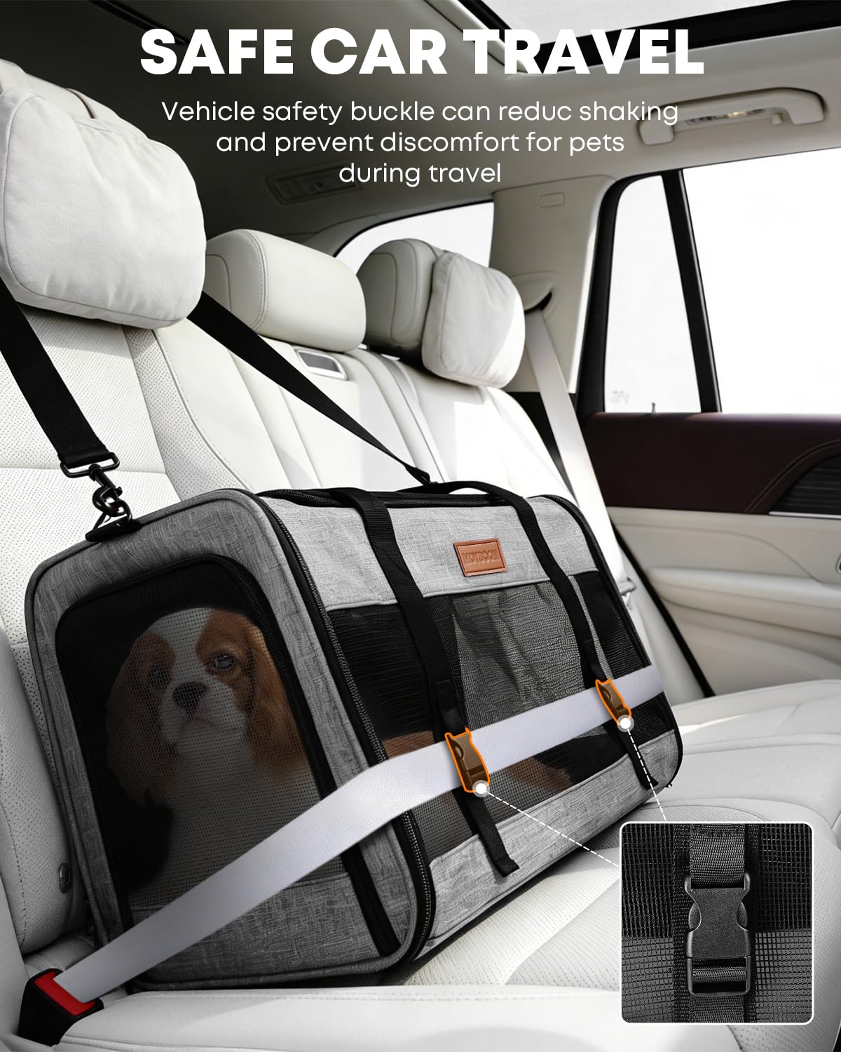 Large Cat Dog Carrier for Pet Up to 20 Lb - 20×13×13 in, Top & Side Entry, Foldable, Soft-Sided Pet Carrier with Ventilated Anti-Scratch Mesh & Car Seat Buckle for Car, Travel and Vet – Grey - image 3
