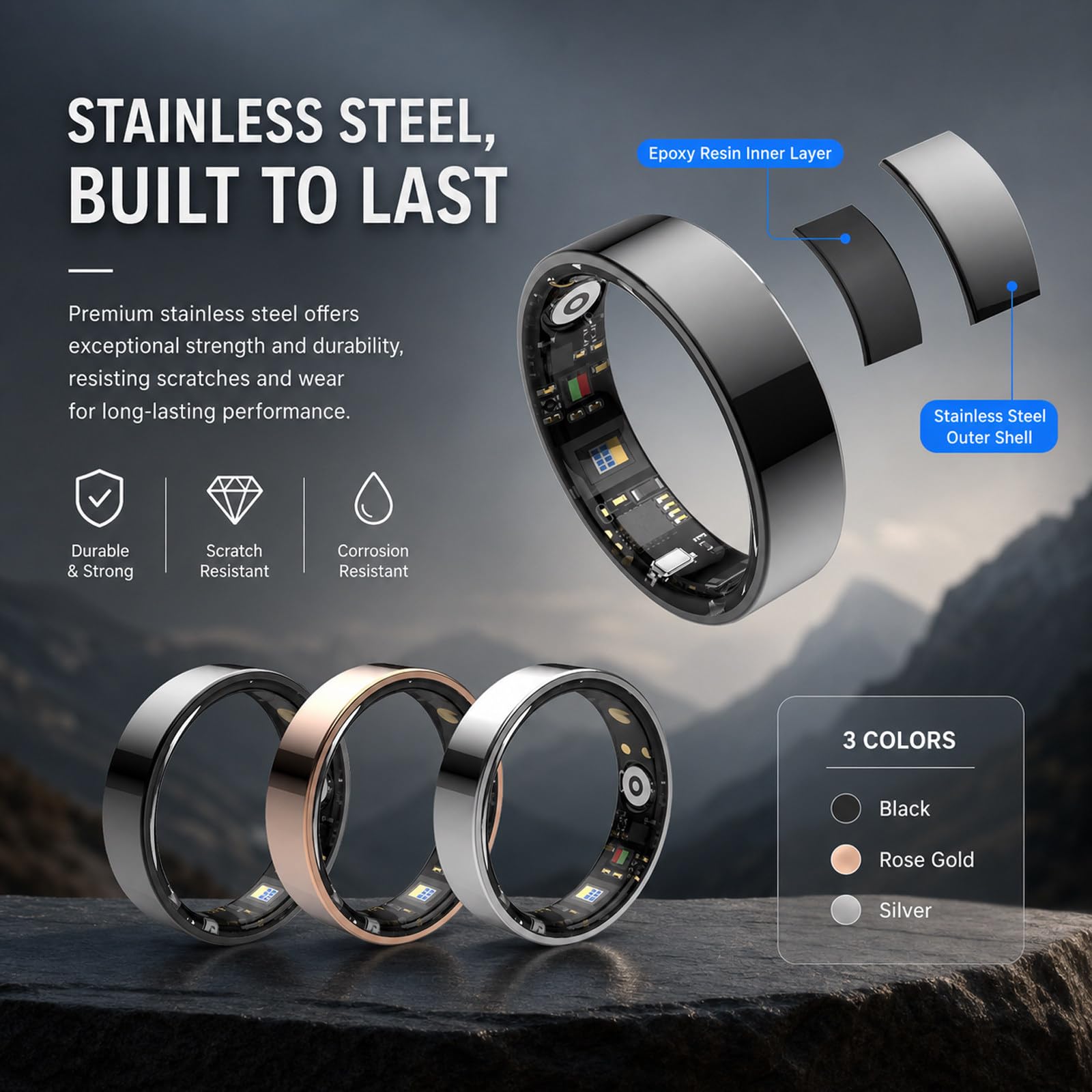 Smart Ring Health Tracker, Anillos de Salud Portátiles con Seguimiento del Sueño, con Contador de Pasos, Seguimiento de Calorías, Rastreador de Sueño, Anillo Black-13#