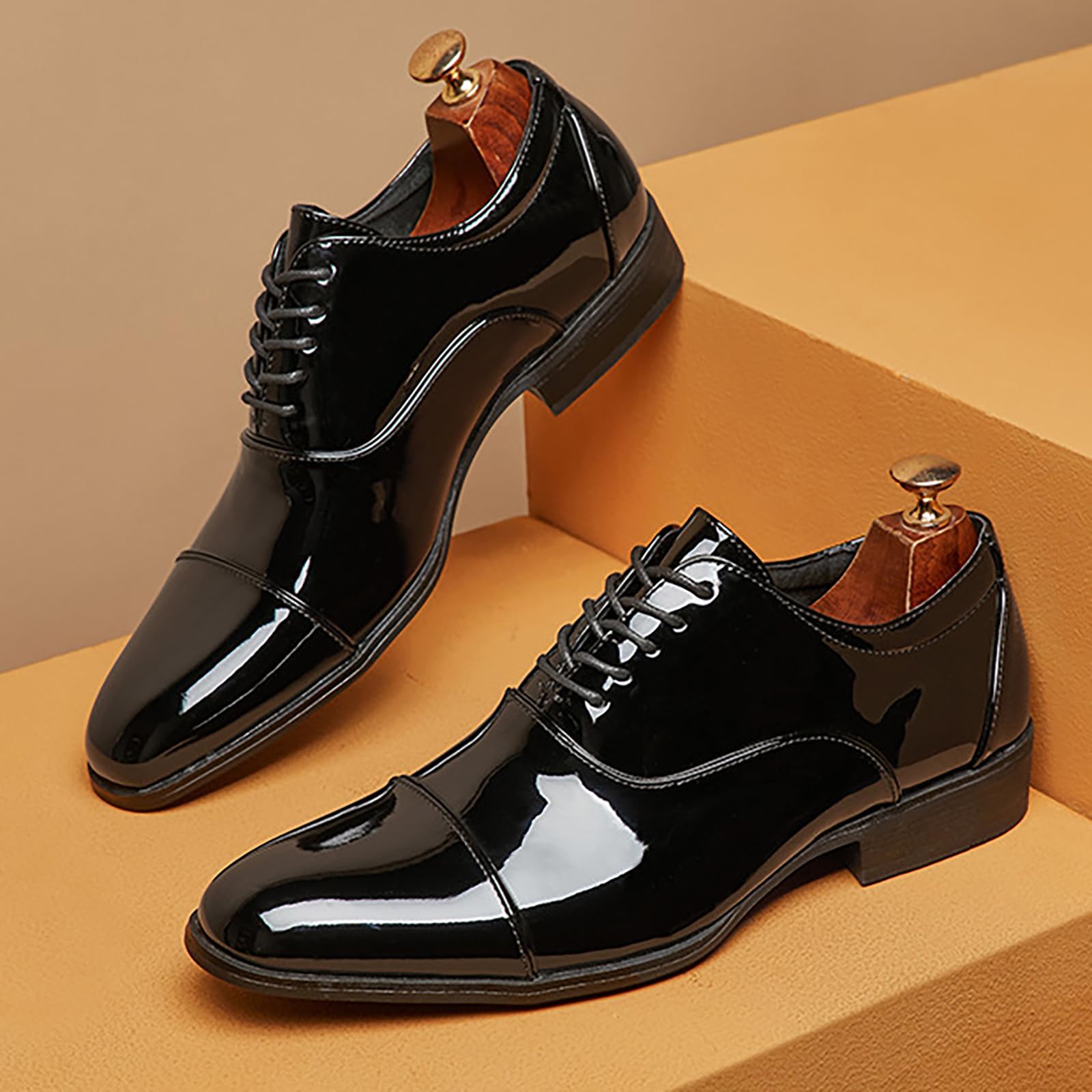 Chaussures habillées à Lacets en Cuir Verni pour Hommes, Chaussures de Travail d'affaires, de Bureau, Oxfords, Derbys de Bal de Mariage pour marié,Noir,44