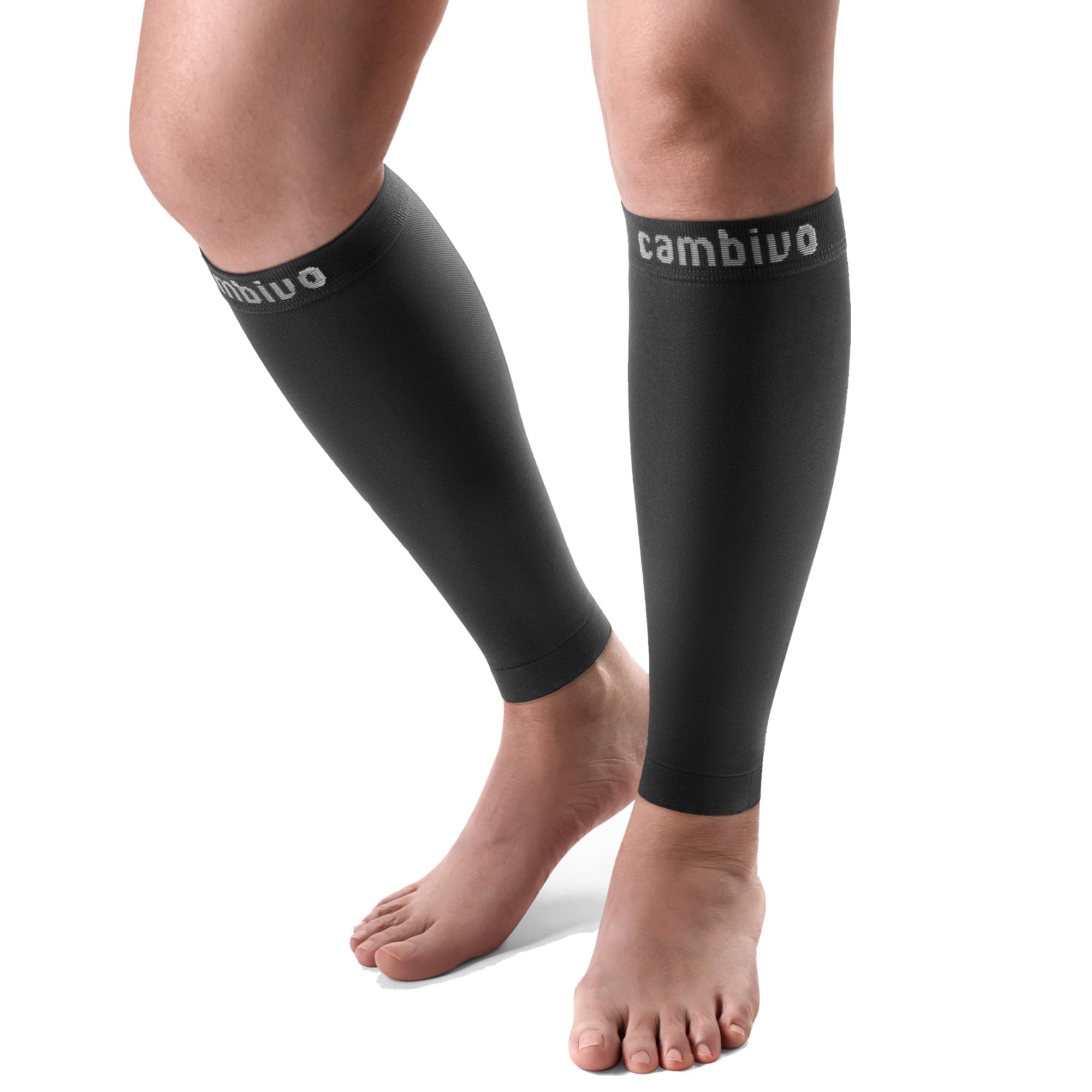 CAMBIVO 2 Pairs Compression Calf Sleeves (20-30 mmHg) - Graduated Support for Flying, Running and Daily Wear, Footless Design