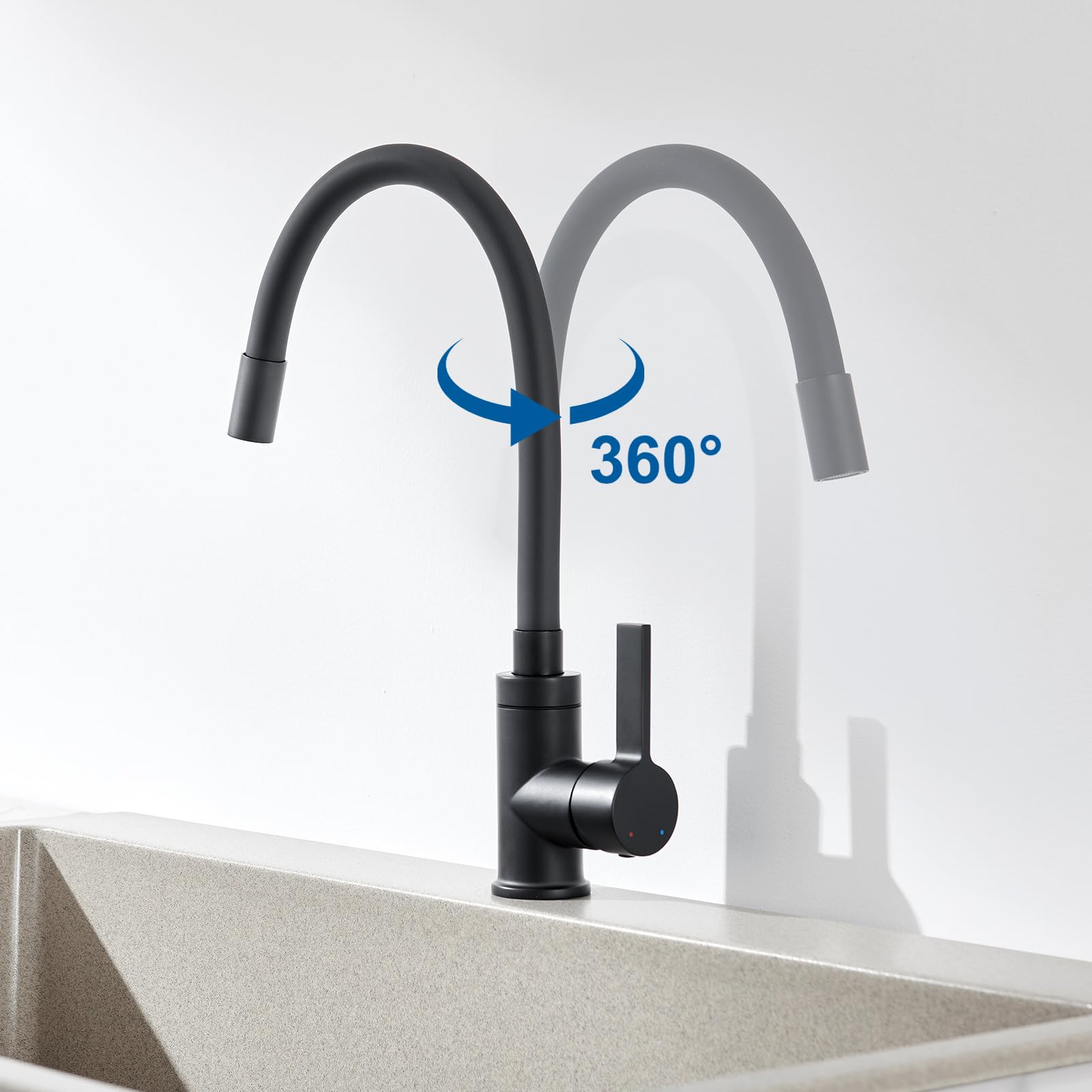 Auralum Wasserhahn Küche mit flexiblem Silikon-Auslauf, Schwarz Matt | Hochdruck Armatur, biegsam & formbar, 360° drehbar, Abnehmbarer Wasserspar-Strahlregler & leckfreie Keramikkartusche