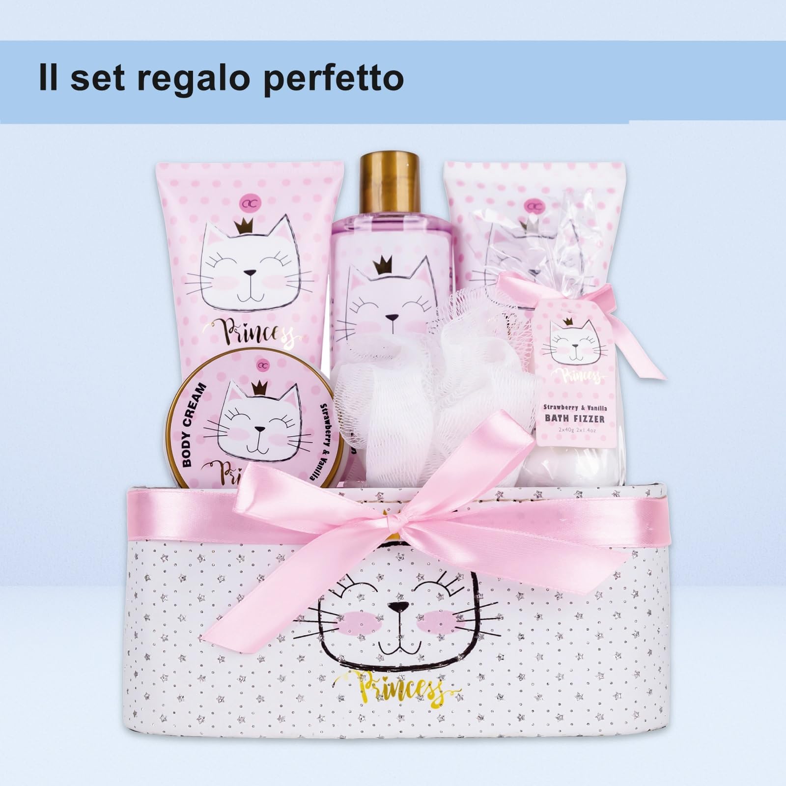 Accentra - Set Regalo Princess Kitty Per Bambina, Con Aroma Alla Fragola E Alla, 7 Pezzi, Colore: Rosa, Vaniglia