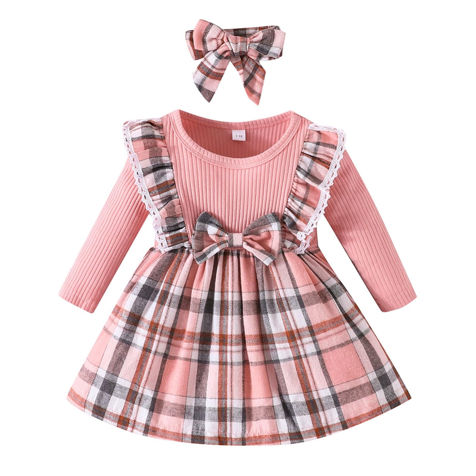 HodJIU Vestido de princesa para bebé, niña, a cuadros, rojo, manga larga, vestido de boda, fiesta, Navidad, vestido de invierno informal + diadema
