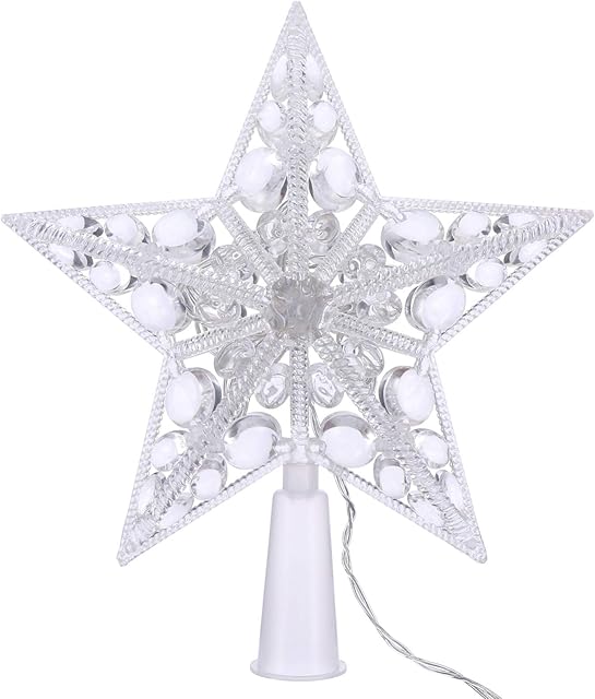 Uonlytech Christmas Tree Topper Crystal Star Tree Topper Rhinestone Christmas Star Light up Christmas Tree Stars Christmas Table Decoration Ornament Party Prop (Blue Light)