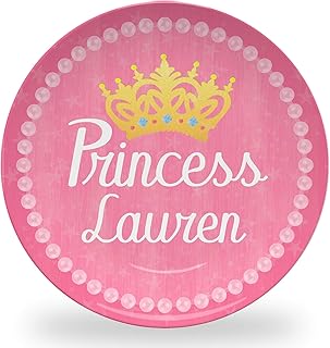 Tiny Expressions - Personalized Princess Plate for Girls with Custom Name and Cute Crown Themed Design | 10" Diameter Dishwasher Safe | BPA Free Made in the USA Decorative Gift Plates