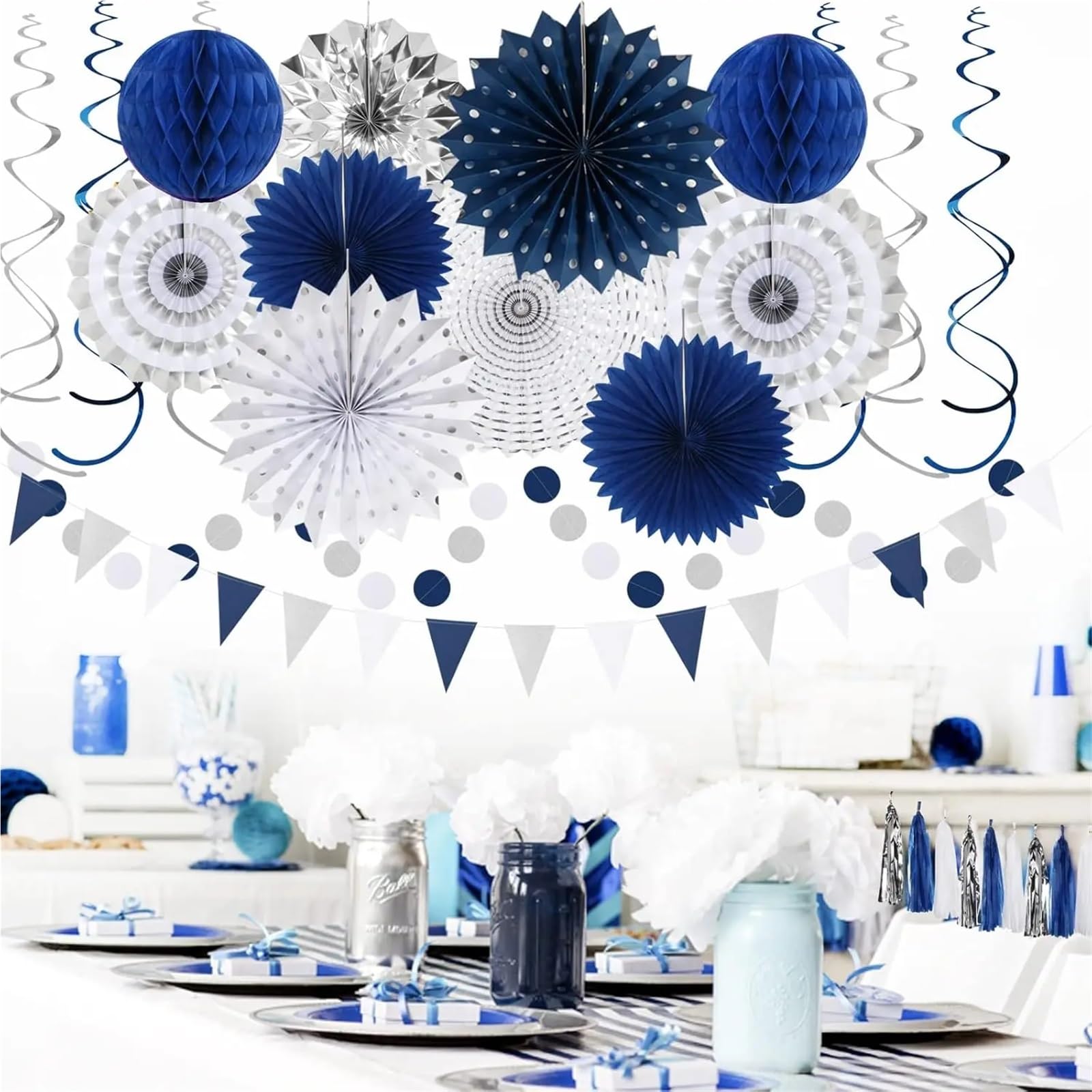Seidenpapier Pompons Papierfächer Pom Poms Quaste | 33 Stück Girlande Wimpel Banner Waben for Hochzeit Geburtstag