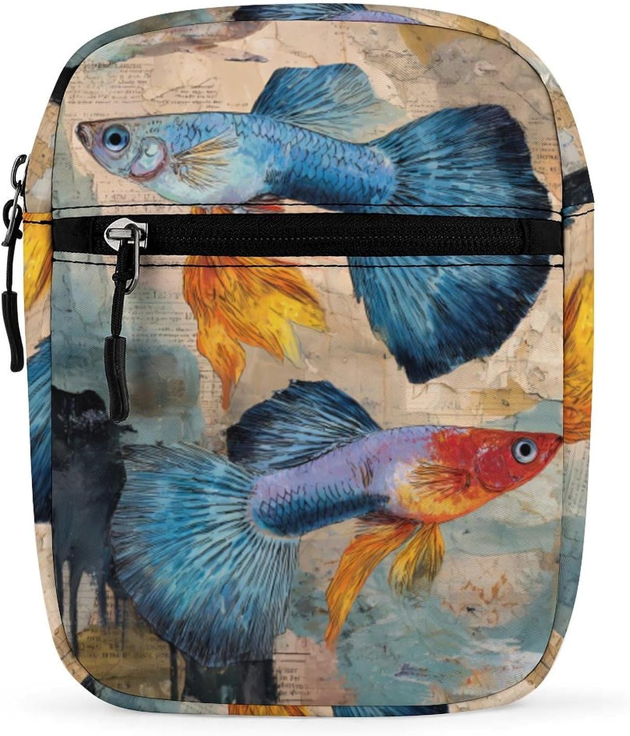 Guppy Fish Ocean Vintage Newspaper Small Crossbody Bag Sling Shoulder Satchel