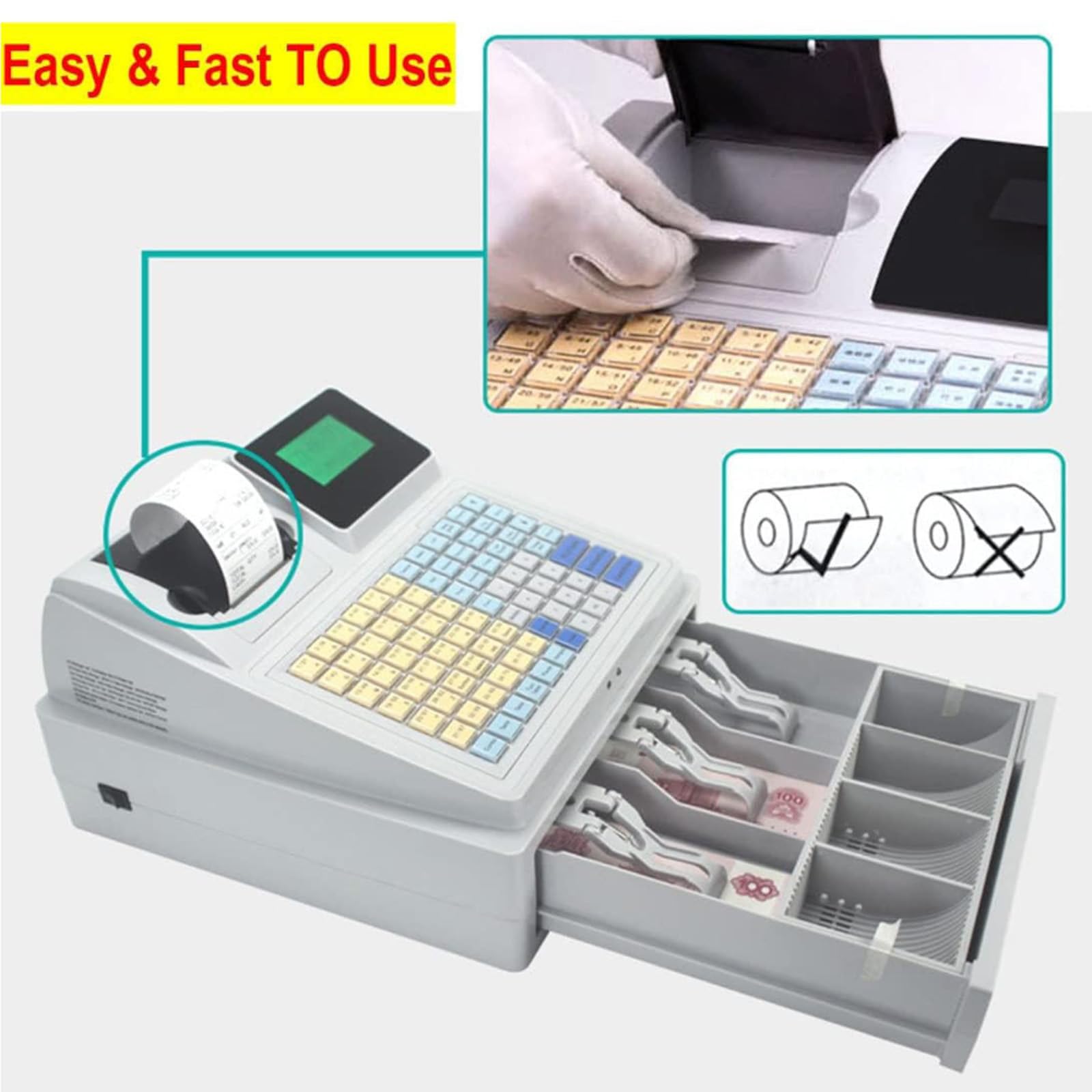Registratore di Cassa elettronico, Macchina per la Gestione di assegni di Denaro con 81 Tasti e Display LCD, Sistema di Gestione della Cassa Registratore di Cassa con Stampante Termica