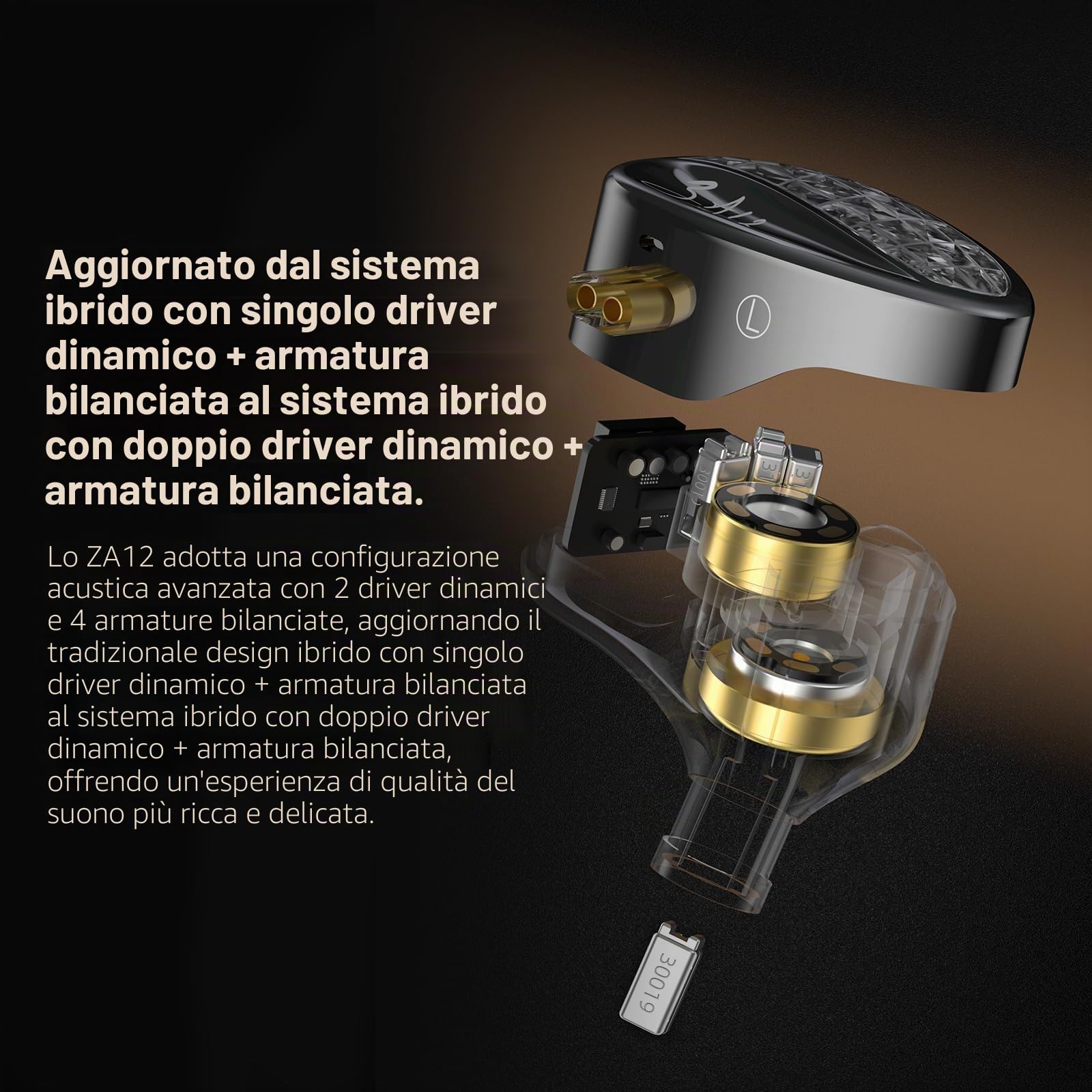 KINBOOFI KZ ZA12 Auricolari cablati, 2DD e 4BA Hybrid IEM, cuffie in-ear con bassi forti, stereo con jack 3,5 mm, isolamento acustico, monitor in-ear ad alta sensibilità