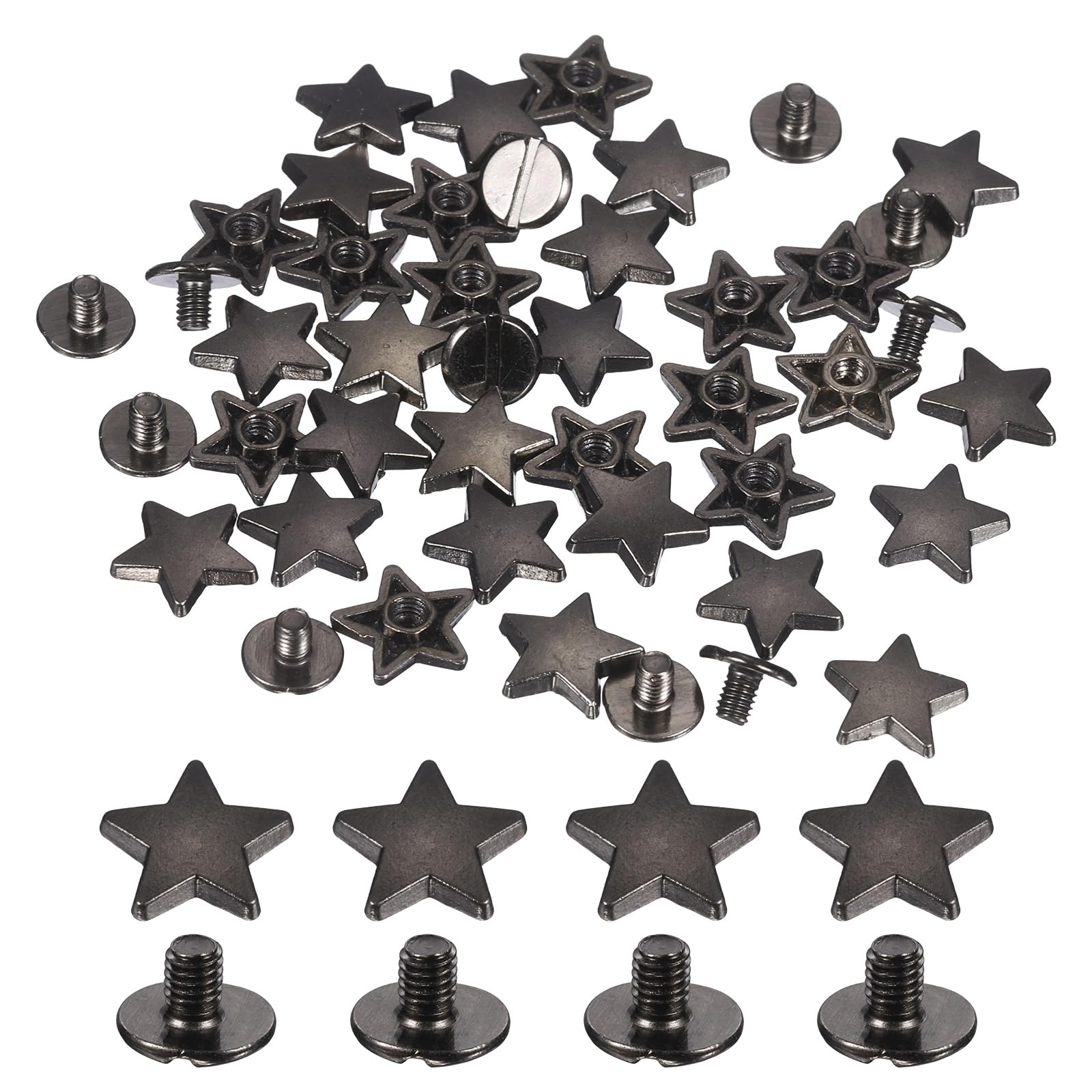sourcing map 48 Set Metal Star Rivets Studs, 12mm Star Garment Leather Rivet Screws Five-Pointed Nailhead Punk Stud and Spikes with Screw for Leather Craft DIY Clothing Belt Bag, Metallic Black