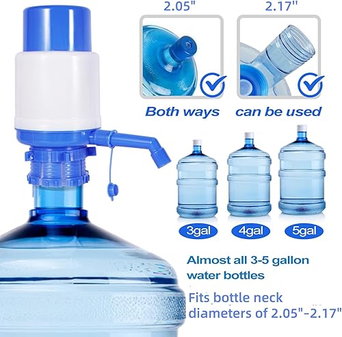 Miniatura 3 de Bomba de agua de 5 galones, bomba de agua manual, para botellas de agua de 5 galones, hecha de plástico, cepillo de limpieza incluido (azul)