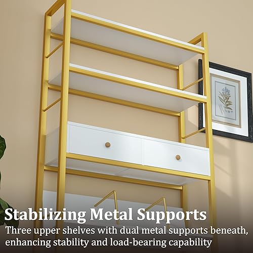 Miniatura 6 de Estantería con cajones, estante industrial ancho con sujetalibros, estantes de almacenamiento de 5 niveles de alto, estante de exhibición de marco