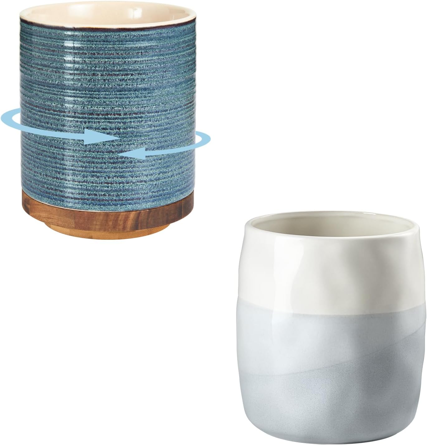 DOWAN Utensil Holder Sets, 360° Rotating Extra Large Cooking Utensil Holder and 6.5″ Ceramic Utensil Crock with Table-Protection Cork Mat