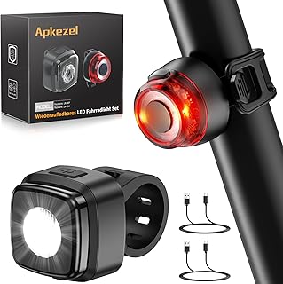 LED Bicycle Light Set, Apkezel StVZO Approved Bicycle Light Front and Rear Light Bicycle Light Set, 600 mAh Bicycle Lighting, USB Rechargeable, IPX5 Waterproof Bicycle Lights LED Set