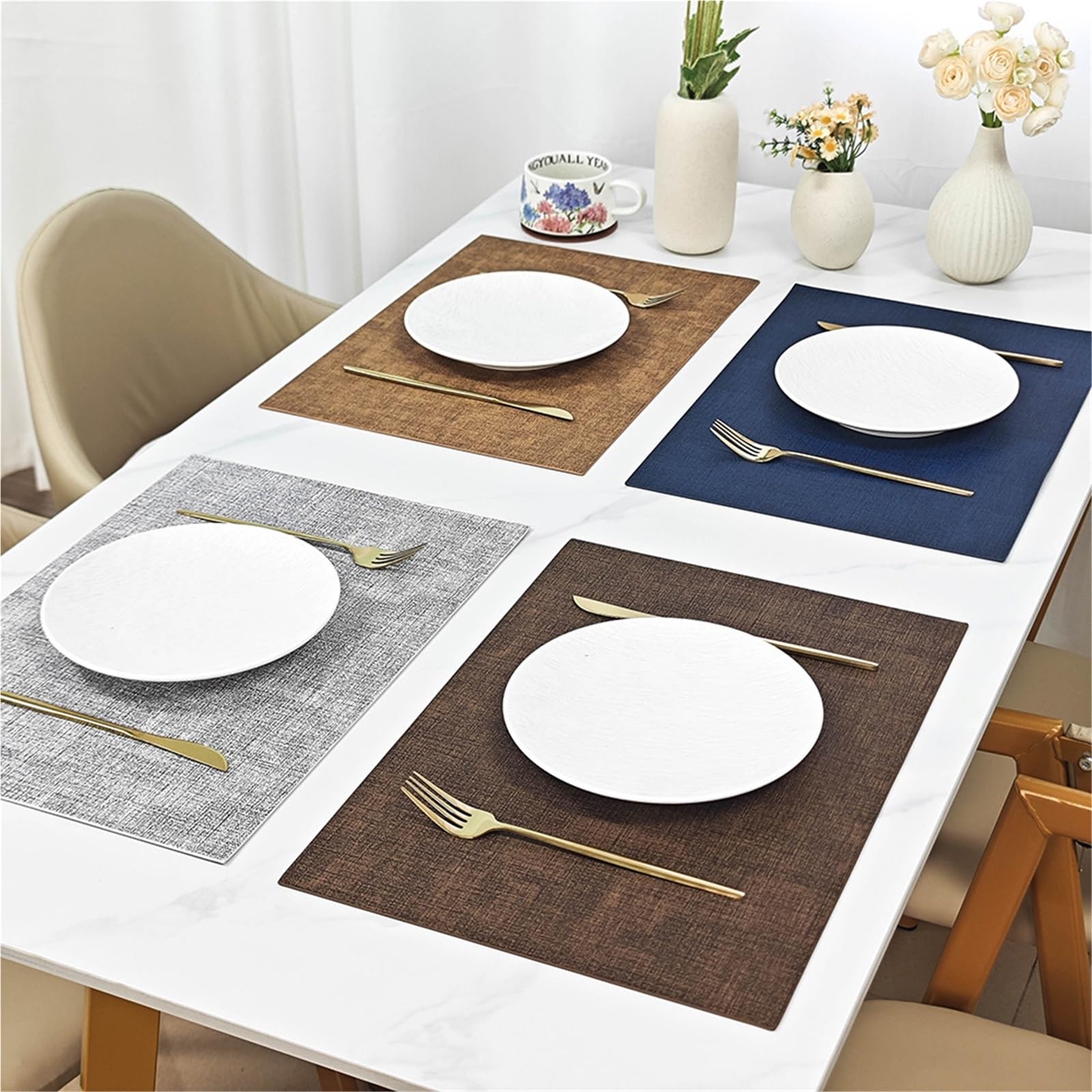 Set di 4/6 tovagliette americane, in similpelle, impermeabili, antiolio, resistenti al calore, reversibili, per cucina, sala da pranzo, esterno(Grigio,Set of 6)