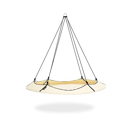 Hangout Pod Lightweight Hammock Bed for All | Portable Hanging Chair/Porch Swing | Circular Family Hammock Swing - Cream Pod, Black Ropes