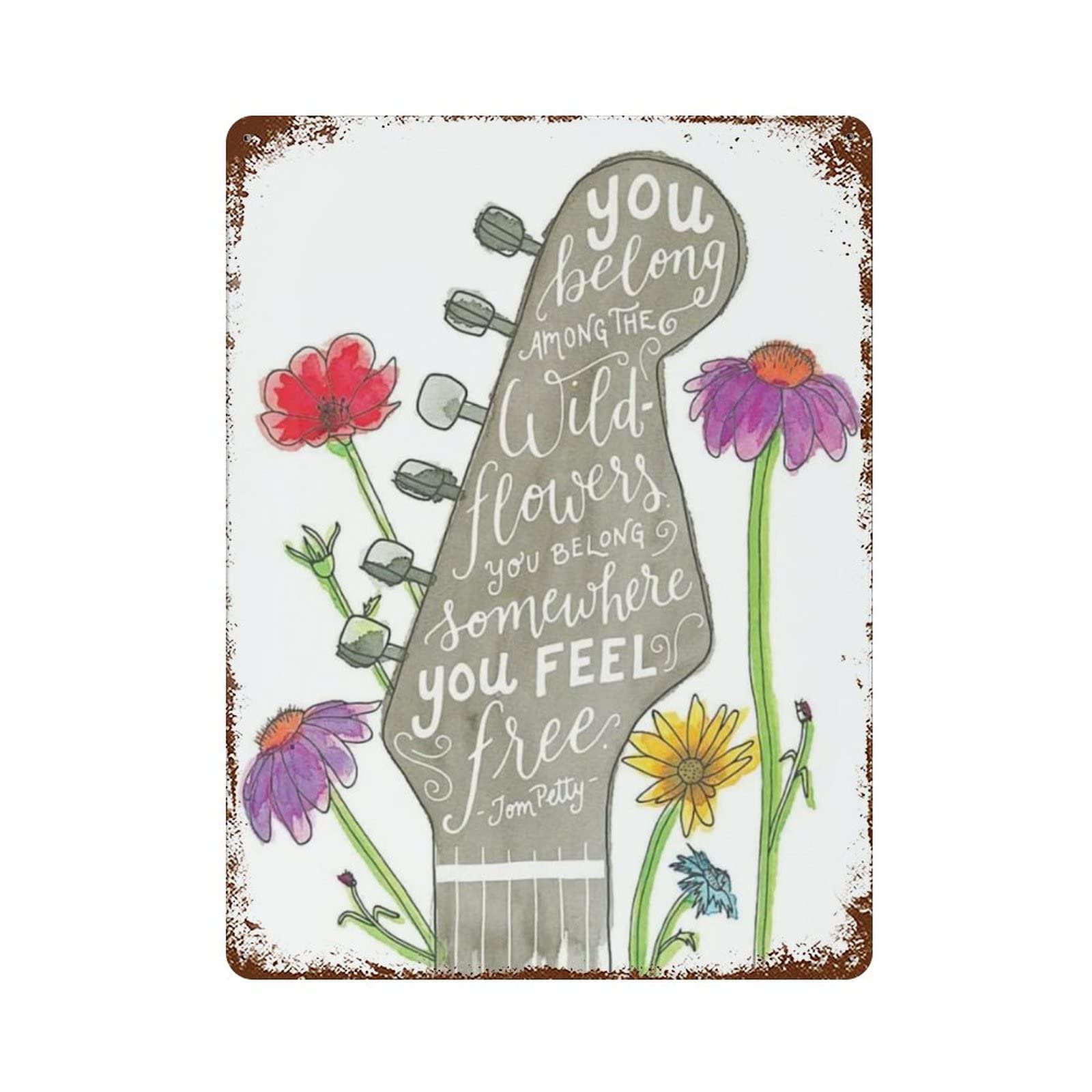 AOOEDM Guitar Wildflowers Rock Song Vintage Metal Sign Tin Sign for Home Bar Pub Kitchen Man Cave Tin Sign Wall Decor Poster Wall Plaque