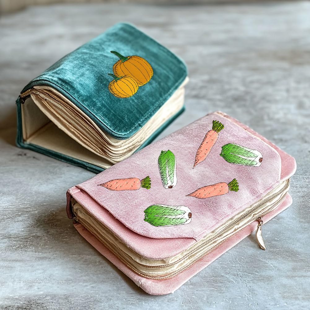 BENECREAT 4 Sheets 69Pcs Vegetable Fruit Water Soluble Embroidery Patterns, 11.7x8.3Inch Stick and Stitch Embroidery Paper Stabilizer for Hand Sewing Lover Beginners