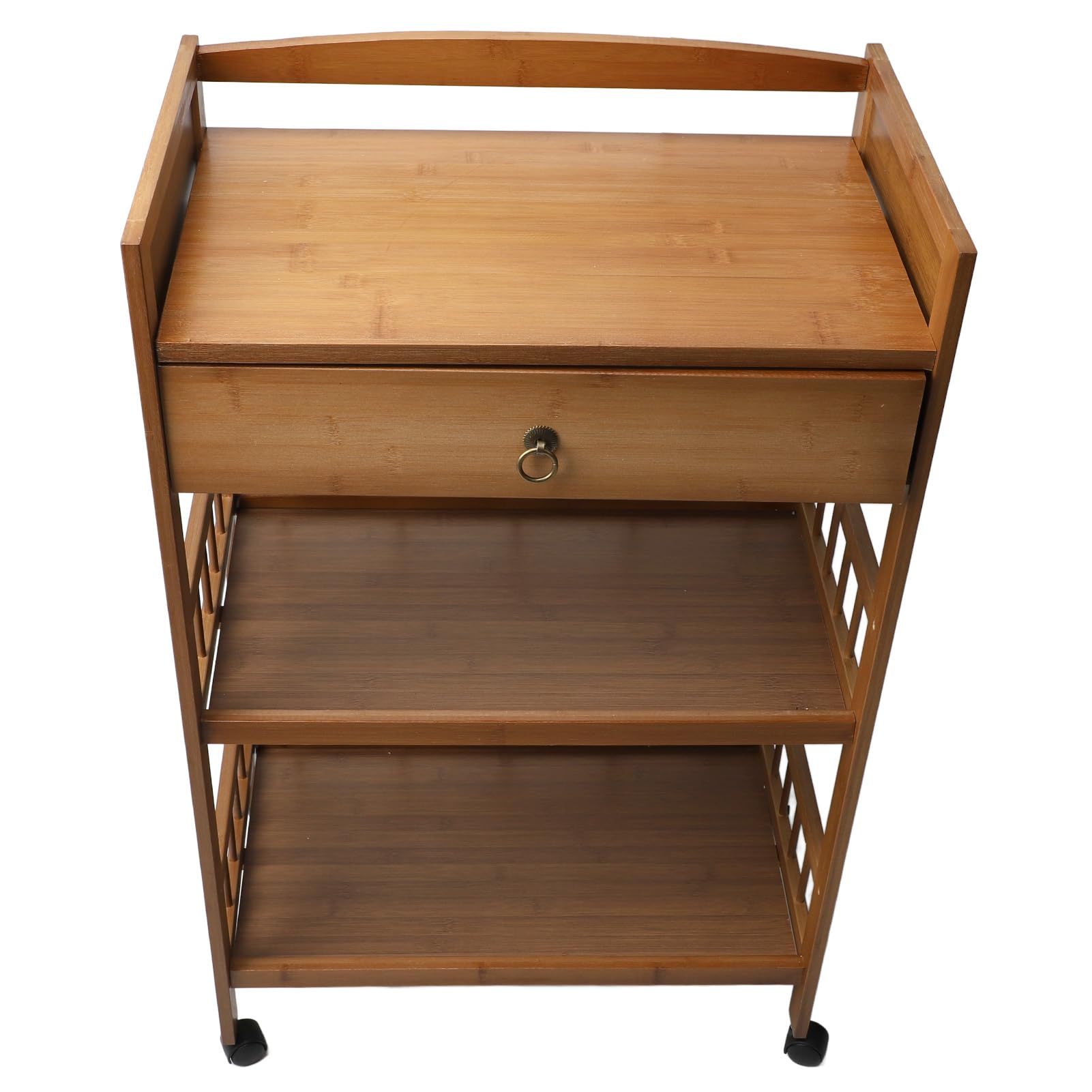Rengue Carrello di Servizio Mobile, Tavolino Laterale in bambù con 4 Ruote per Uso Domestico, Mobiletto Portaoggetti Multiuso, Design in Stile Cinese
