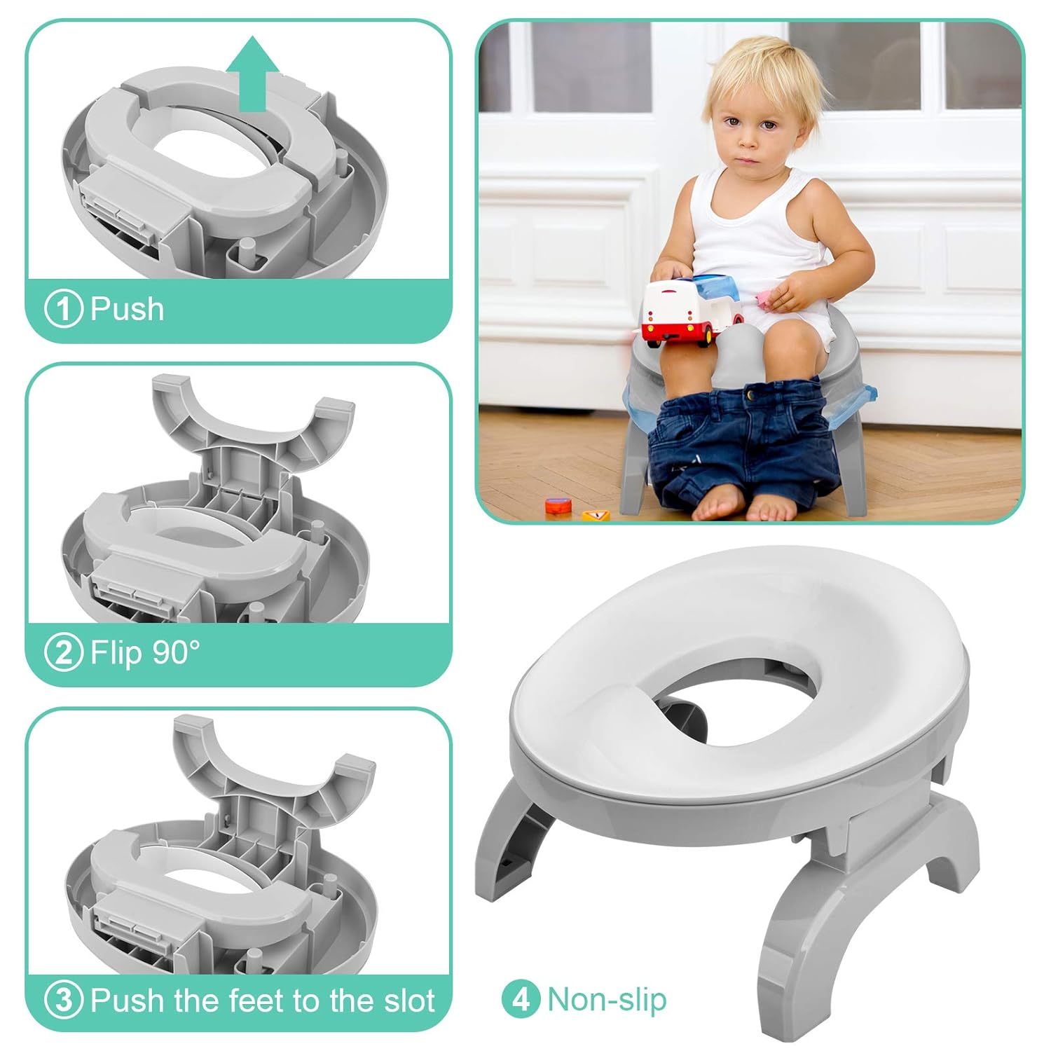 BATTOP Portable Potty for Toddler Travel Potty Training Seat Kids 2-in-1 Potty Chair Foldable Toilet Trainer with Potty Liners and Carry Bag (2-in-1 Potty seat) : Baby