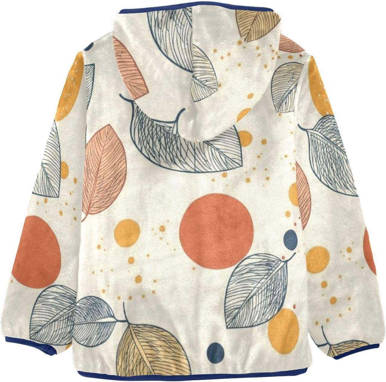 Retro Leaves Beige Cartoon Toddler Fleece Zip Up Children Dress Coat Navy Blue Fall Baby Boy Clothes