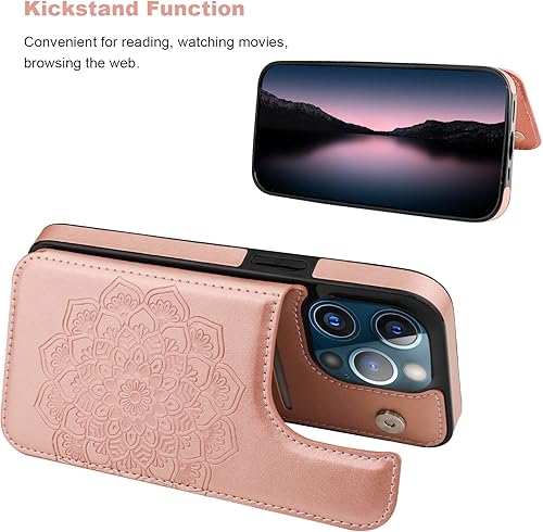 Miniatura 4 de Vaburs Funda compatible con iPhone 13 Pro con tarjeterotarjetero con patrón de mandala en relieve, piel sintética, doble botón, tapa a prueba de