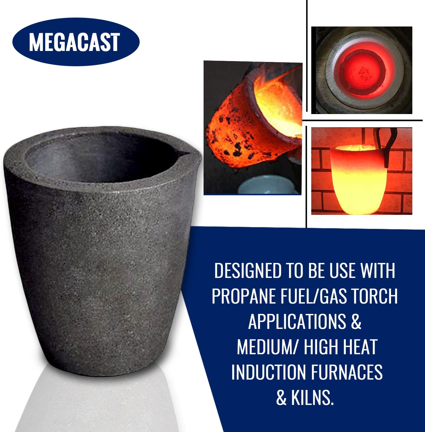MegaCast™ #3-6KG Metal Cap, Foundry Clay Graphite Crucibles Black Cup Furnace Torch Melting Casting Refining Gold Silver Copper Brass Aluminum