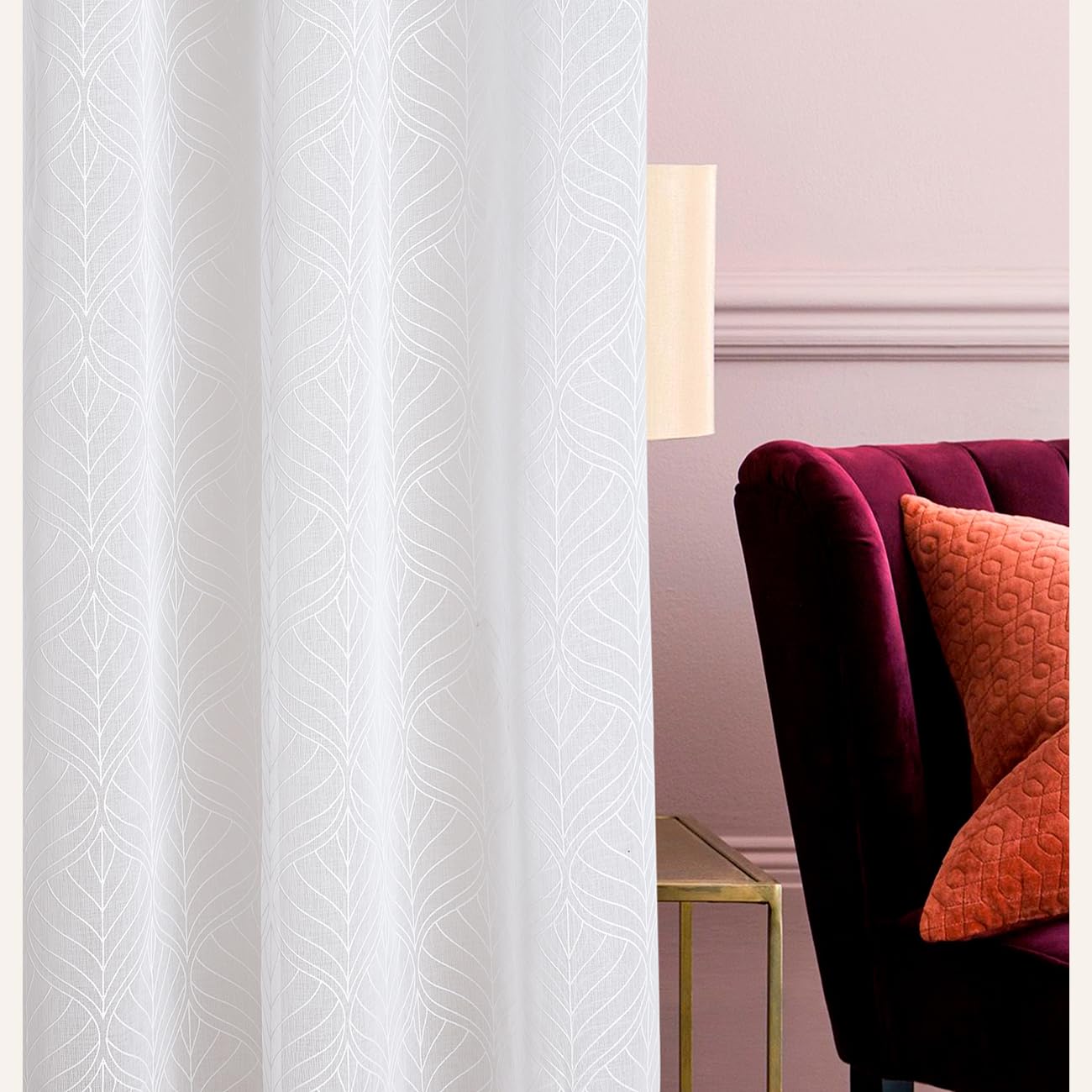 room99 Gardine mit Ösen La Rossa 140 x 230 cm Breite x Höhe Wohnzimmer Transparent modern Vorhang Schal Wohnzimmer Schlafzimmer Gemustert Weiß, 1 Stück