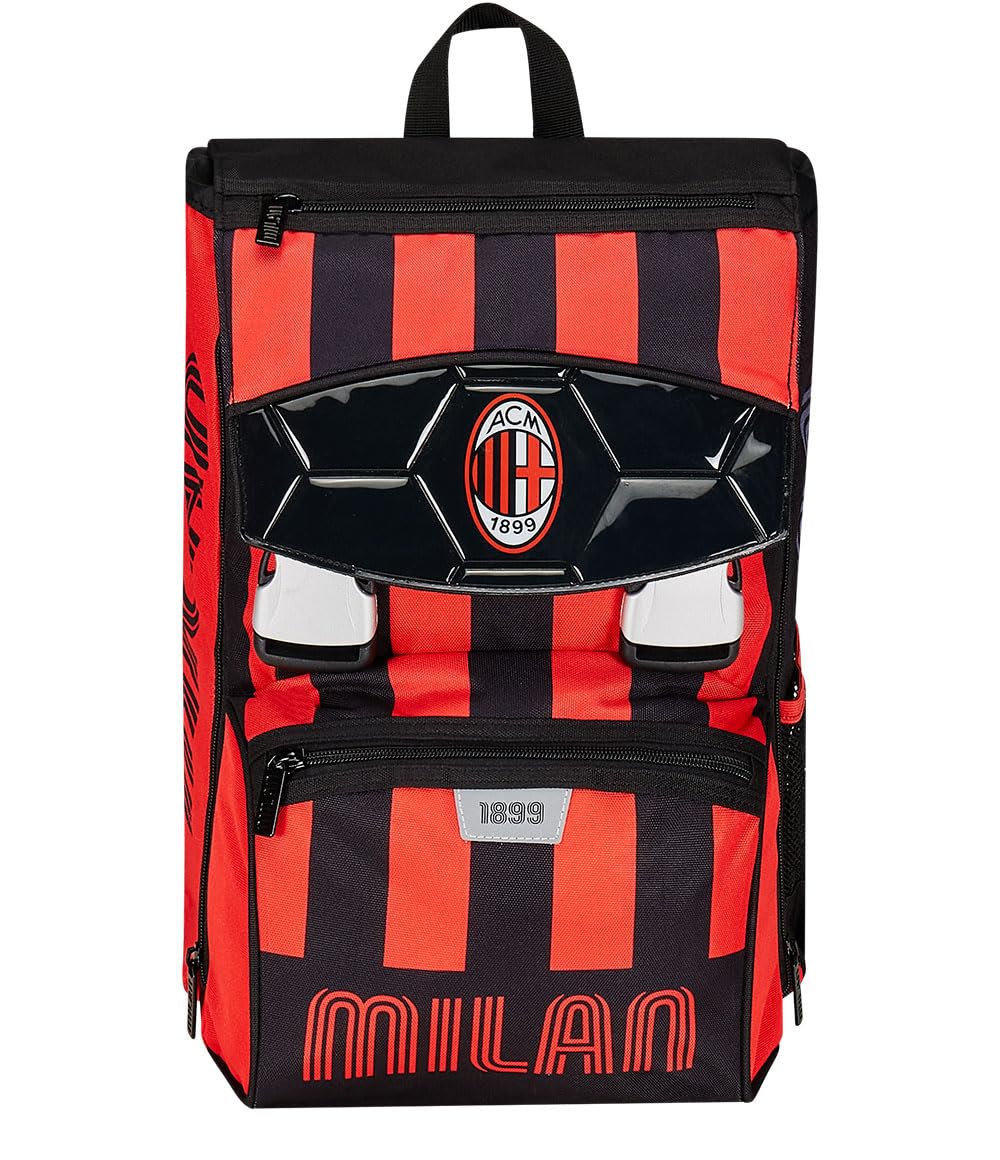 Seven Mochila Escolar Extensible A.C. Milan fútbol – Path of Victory, Negro y Rojo – Mochila Doble Compartimento Desmontable Mediante Cremallera y con Bolsillo Porta Botella, Mochila niño, Negro, Talla