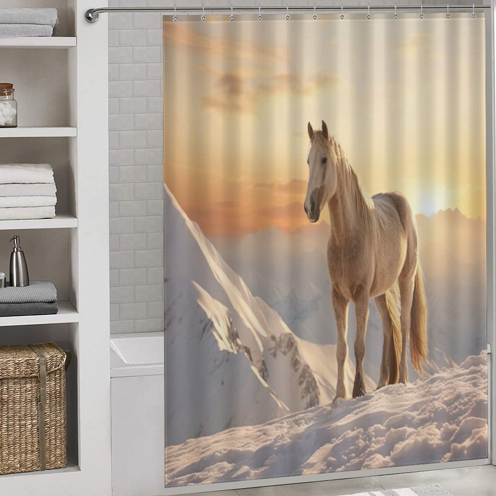 Rideau de douche pour salle de bains motif cheval textile haut de gamme 168x183 cm