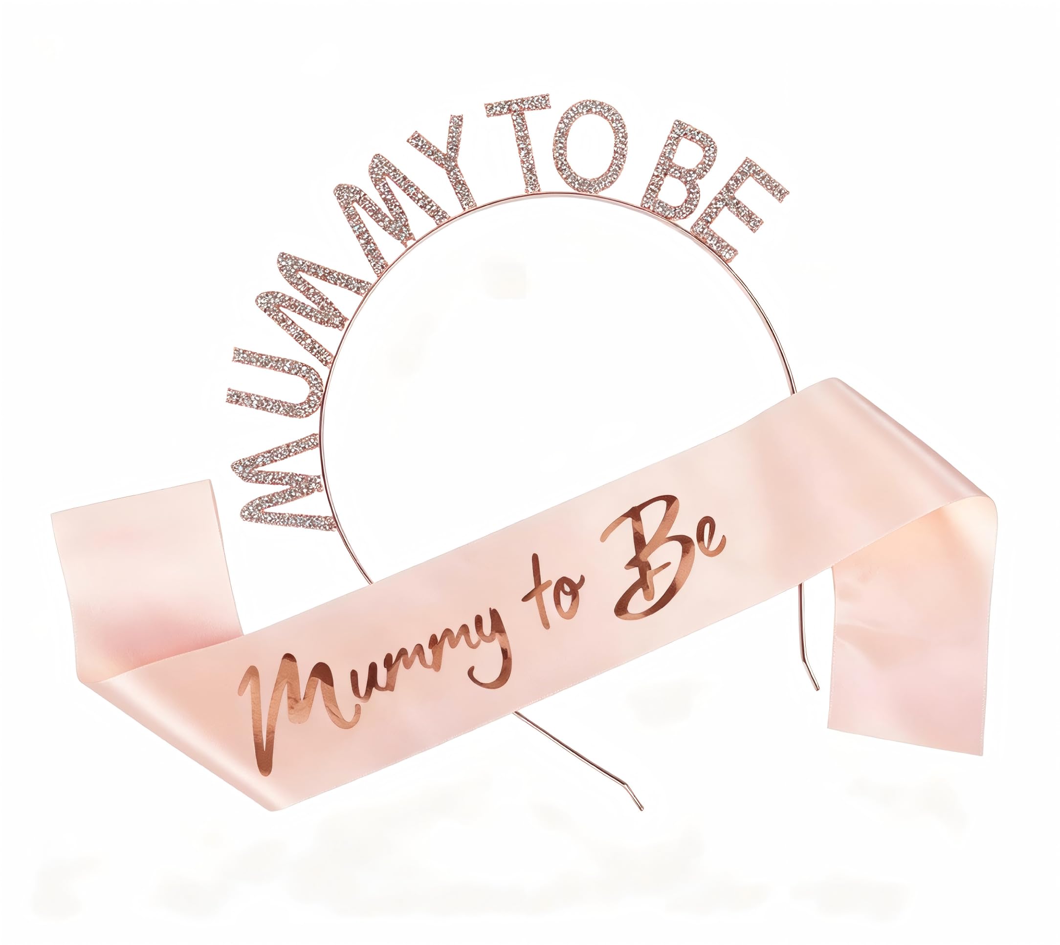 Mummy to Be Sash and Rhinestone Crown Headband, Rose Gold Baby Shower Sash Favours Decorations for Mum to Be Gifts Party Props