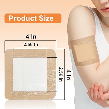 Carbou Silicone Foam Dressing with Adhesive Gentle Border,10 Pcs 4x4 and 5 Pcs 6x 6Adhesive Waterproof and High Absorbency Square Wound Care Dressing Bandage for Pressure Sore, Leg Ulcer, Diabet