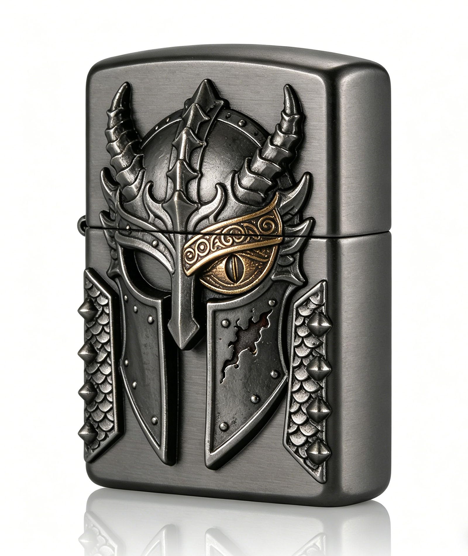 Cool Knight Carved Reusable Kerosene Lighter Vintage Soldier Helmet Wheel Grinding Petrol Lighter for Outdoor Use (A)