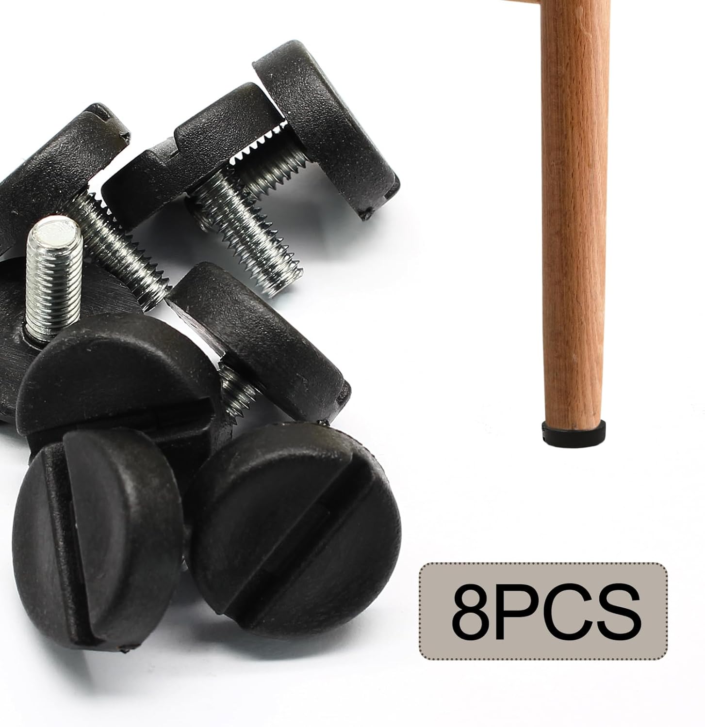8 Pcs M6 x 15mm Black Furniture Levelers, Modern Square Adjustable Feet for Chairs, Tables, Desks, Cabinets, Benches, Stools, Shelves, Patio Furniture, Indoor, Outdoor