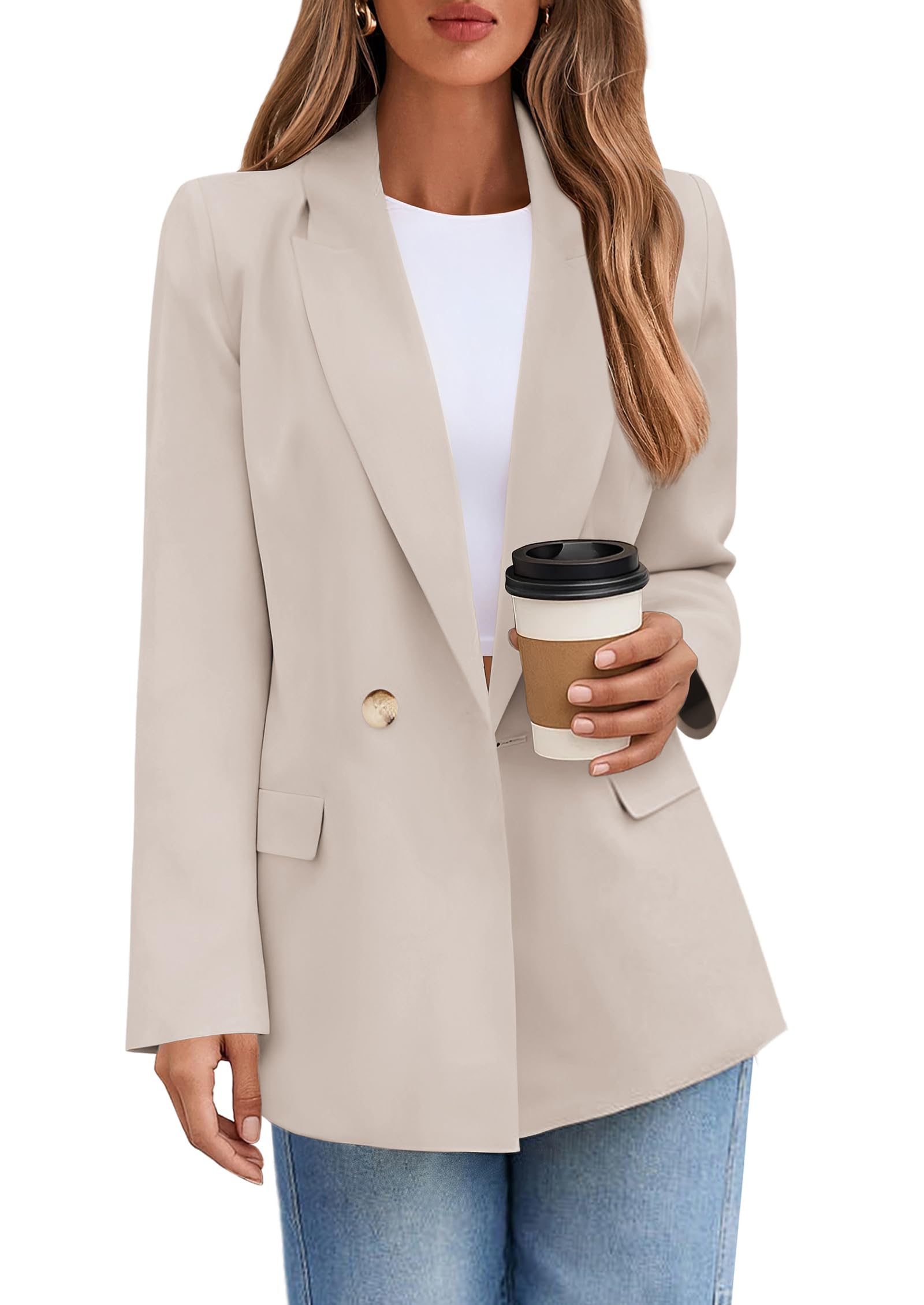 Lazysmile Blazers for Women Business Casual Long Sleeve Lapel Open Front Suit Jacket Office Work Clothes with Pockets