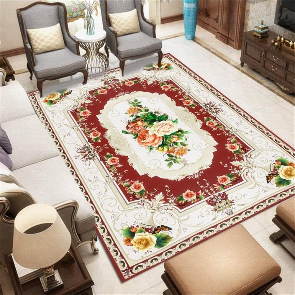 Tapis motif floral géométrique rétro 160x200cm pour chambre ado et extérieur