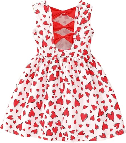 Popshion Vestidos de verano para niñas con estampado de leopardo, vestido con lazo en la espalda, ropa de dinosaurio, sin mangas, para niños