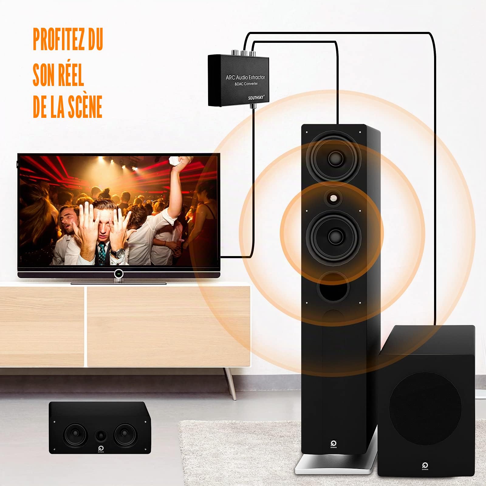 SOUTHSKY 192 KHz Convertisseur DAC, Adaptateur RCA Numérique vers Analogique L/R, Extracteur Audio HDMI ARC vers SPDIF Coaxial 3,5 mm L/R, Volume CEC Réglable