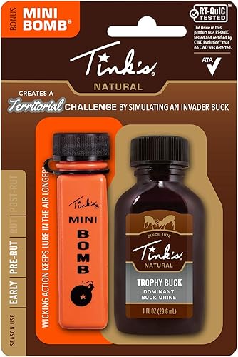 Tink's Trophy 100% Buck Orine  Botella de 1 onza  Señuelo aromático para todas las estaciones, señuelo Buck y atractor de ciervos, fácil aplicación,