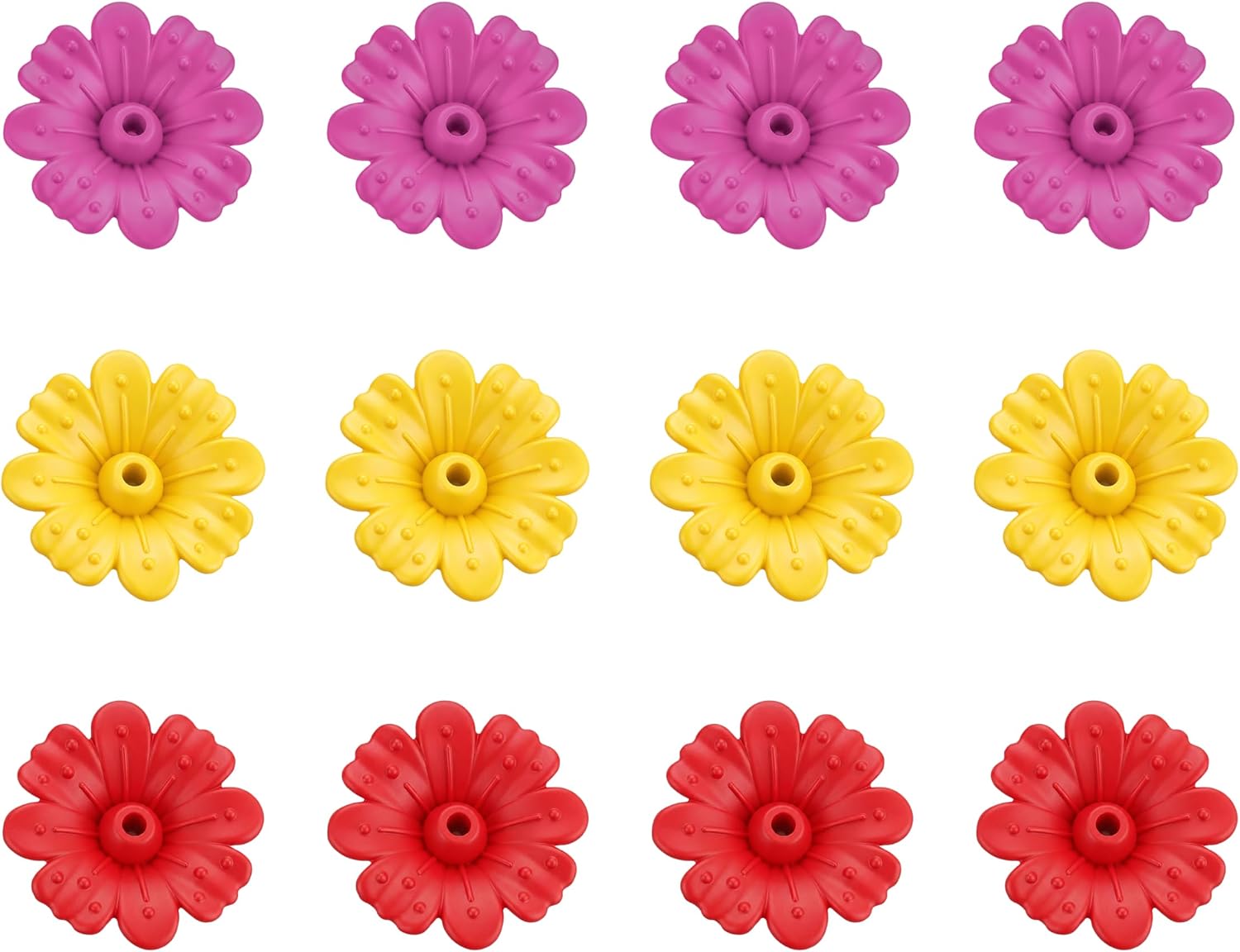 iBorn 12 Pack Hummingbird Feeder Replacement Flowers Soft Silicone Bee Guard Feeding Ports Fit iBorn 0.2 Inch Ports Bird Feeder Replacement Parts for Outdoor Hummingbird Feeders Red Yellow Purple