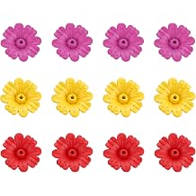 iBorn 12 Pack Hummingbird Feeder Replacement Flowers Soft Silicone Bee Guard Feeding Ports Fit iBorn 0.2 Inch Ports Bird Feeder Replacement Parts for Outdoor Hummingbird Feeders Red Yellow Purple