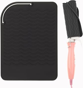 Silicone Heat Resistant Mat for Curling Irons Hair Straighteners, Heat Proof Protection Mat for Travel Home Salon Flat Iron Hair Styling Tools8.58X 6.2, Black
