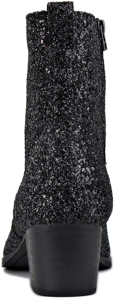 OSSTONE Dress Boot for Men Leather Glitter Chukka Designer Boots Casual Heel Shoes Zipper-up - Image 3