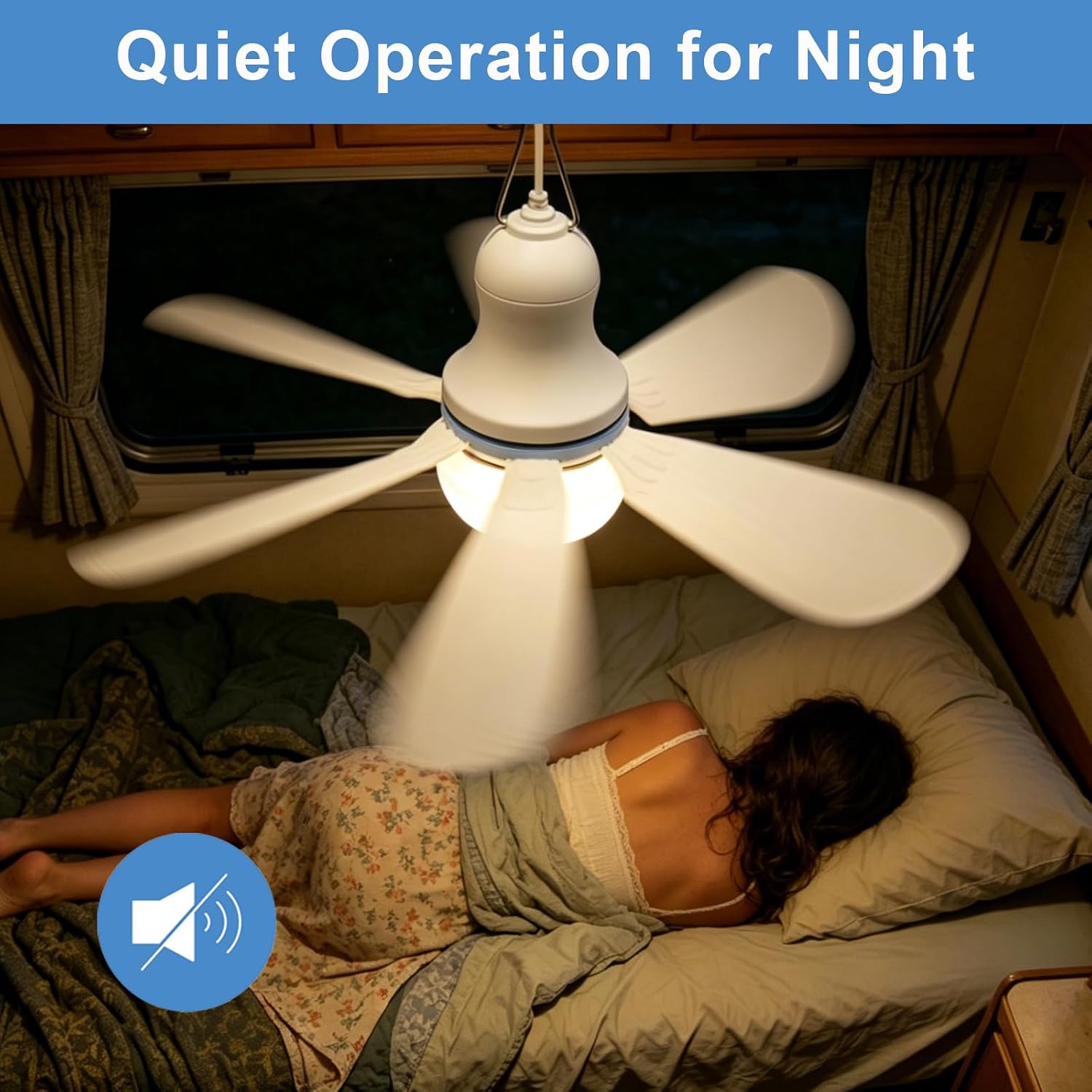 USB Ceiling Fan with Light Portable Plug in Ceiling Fan Quiet Mini Hanging Fan with Light for Camping RV Tent Canopy Room Porch Bed Indoor Small Area