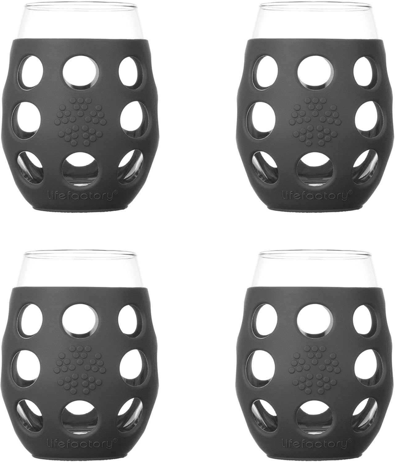 Lifefactory Wine Glass with Protective Silicone Sleeve, 4 Count (Pack of 1), Carbon