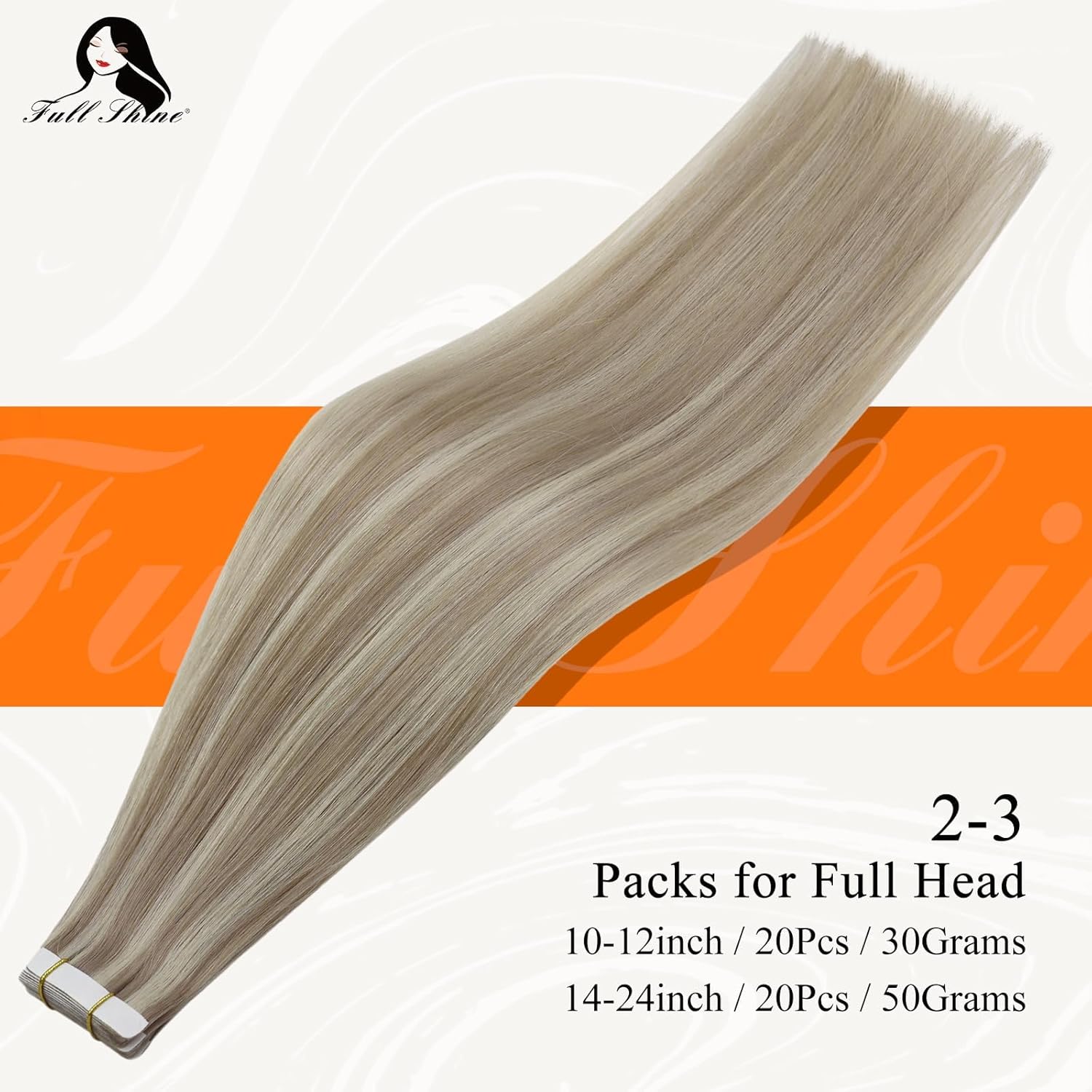 Full Shine Tape in Hair Extensions Human Hair Color 60 and 18p613 Tape Hair Extensions Real Hair 18 Inch Seamless Skin Weft 50 Grams 20 Pieces Invisible