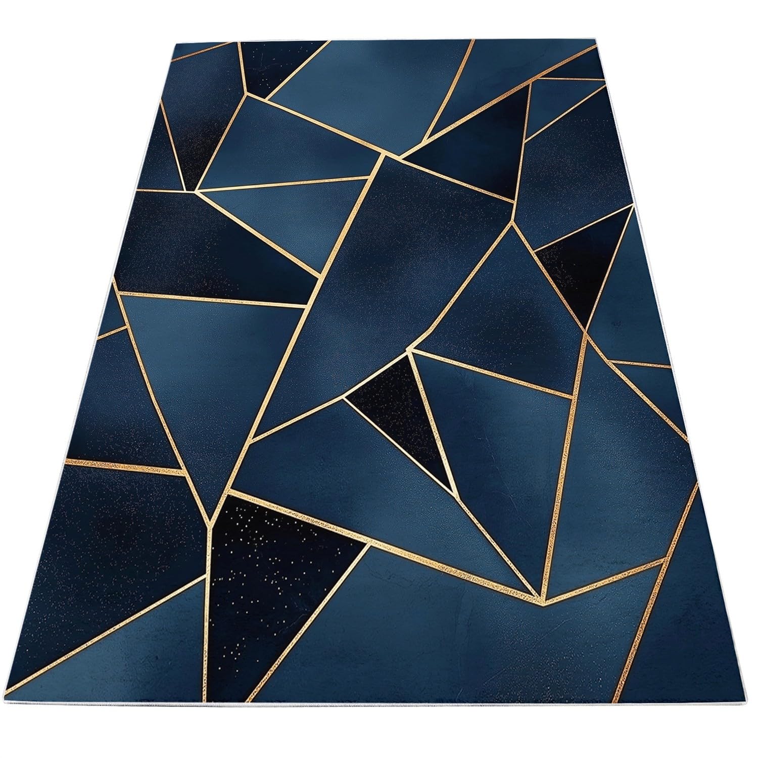 Teppich Wohnzimmer Kurzflor Dunkelblaue Geometrische Formen Schlafzimmer Flauschig Rechteckiger rutschfest Für Kinderzimmer Teppich Jungen Waschbar Fußmatte 140 X 200 cm, Dunkelblau
